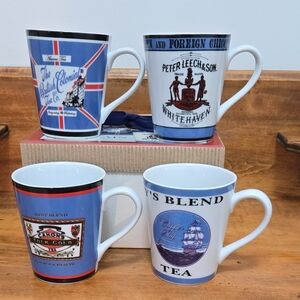 Boston Warehouse 2004 Tea Label Porcelain Mugs New In Box